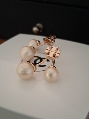 Tory Burch Rose Gold and Cream Pearl Front-Back Earrings